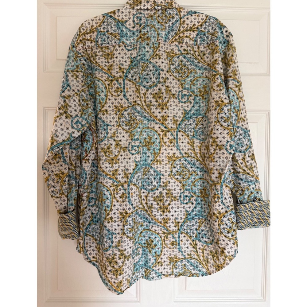 Robert Graham Mens L Large Premium Embroidered Paisley Cotton Shirt Silk Trim - Picture 5 of 10